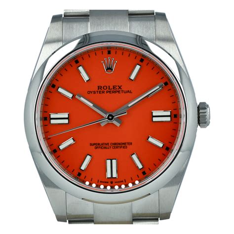 rolex oyster perpetual 124300 with coral red dial|rolex oyster perpetual blue price.